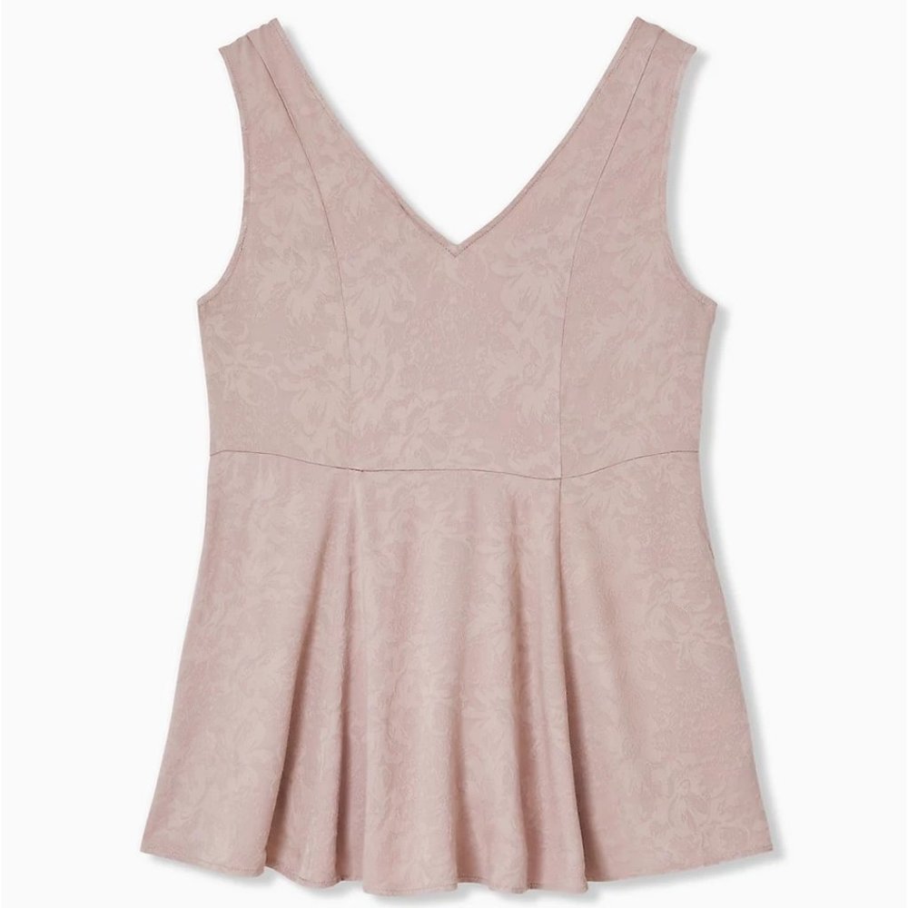 Taupe Jacquard Button Front Fit Flare Peplum Tank - Picture 4 of 4